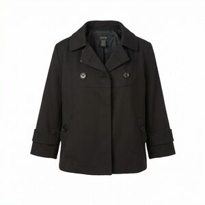 GNW Black Cropped Trench Jacket Button Front Lightweight Coat Size S